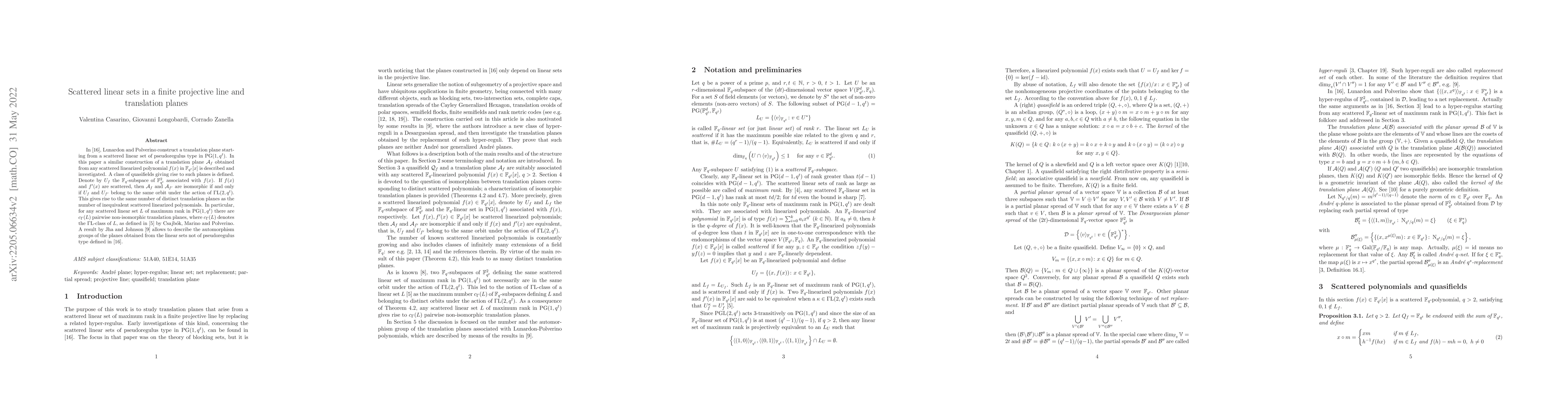 Thumbnail for Scattered linear sets in a finite projective line and translation planes