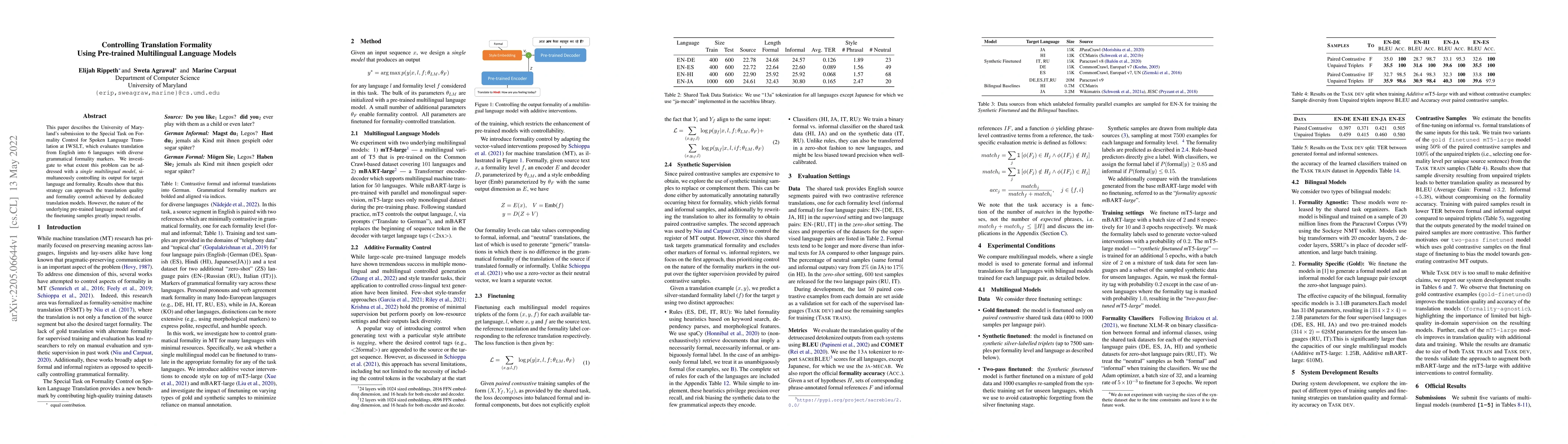 Thumbnail for Controlling Translation Formality Using Pre-trained Multilingual
  Language Models