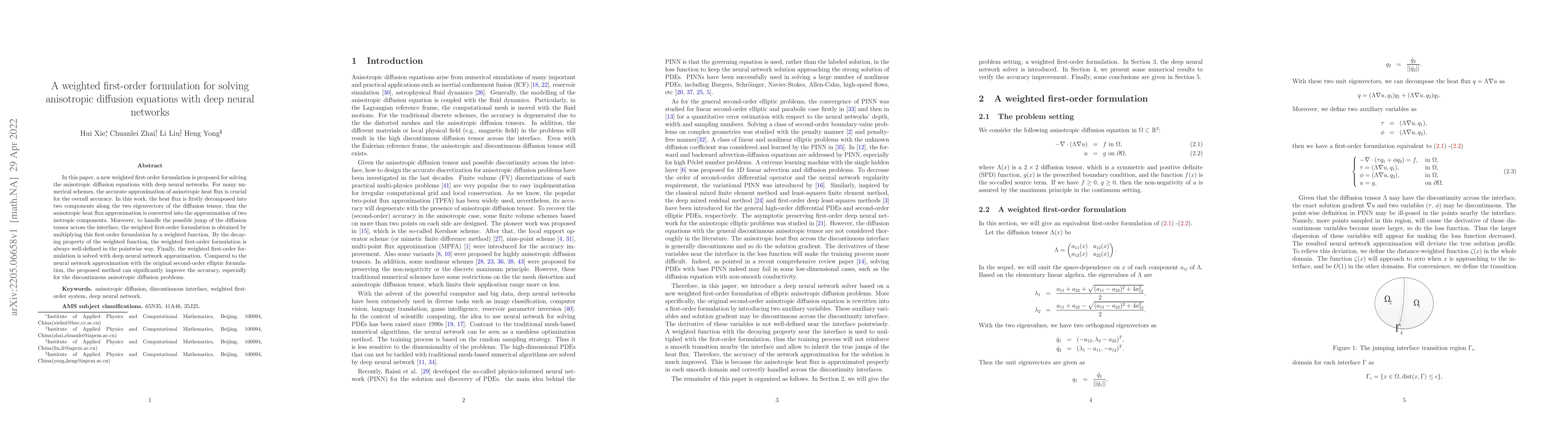 Thumbnail for A weighted first-order formulation for solving anisotropic diffusion
  equations with deep neural networks