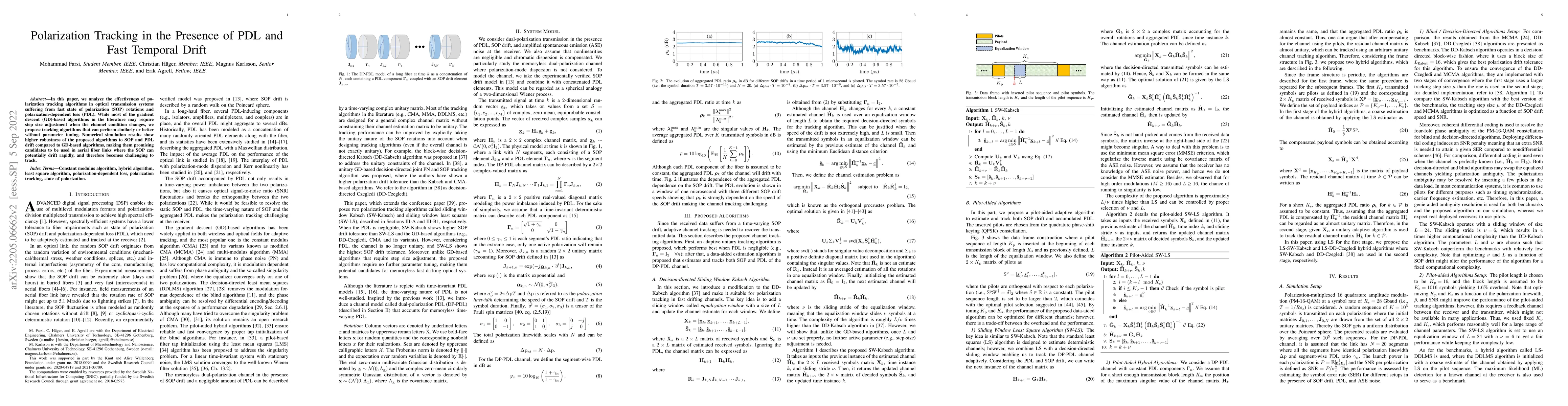 Thumbnail for Polarization Tracking in the Presence of PDL and Fast Temporal Drift