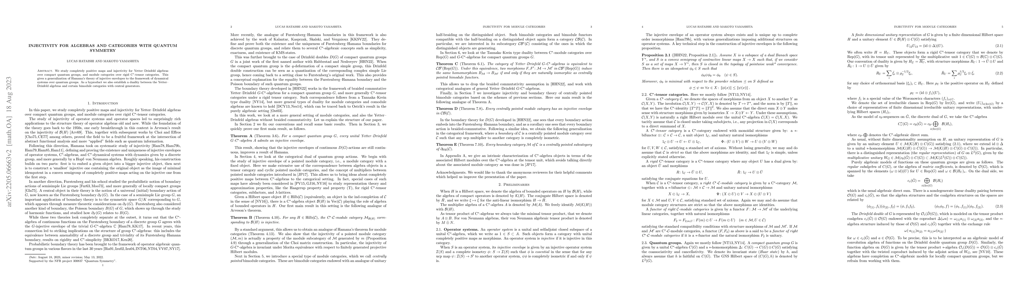 Thumbnail for Injectivity for algebras and categories with quantum symmetry