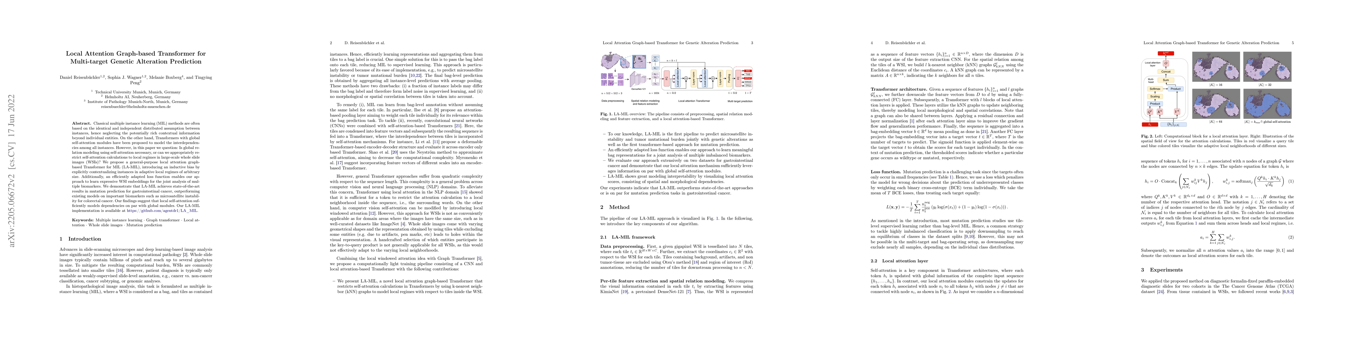 Thumbnail for Local Attention Graph-based Transformer for Multi-target Genetic
  Alteration Prediction