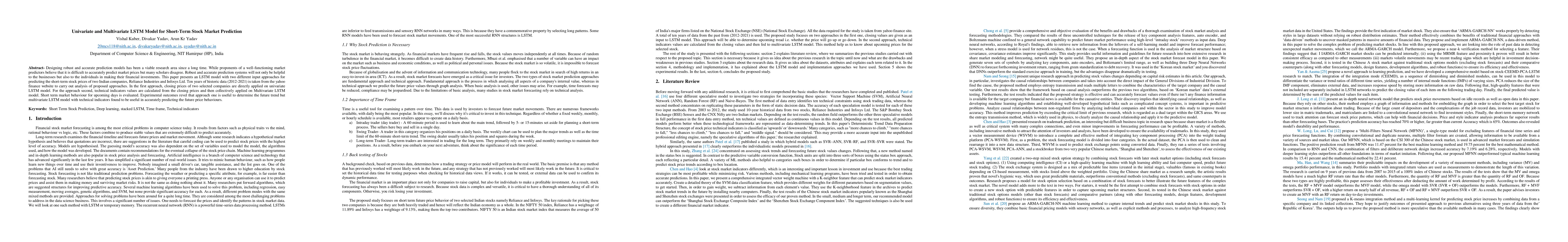 Thumbnail for Univariate and Multivariate LSTM Model for Short-Term Stock Market
  Prediction