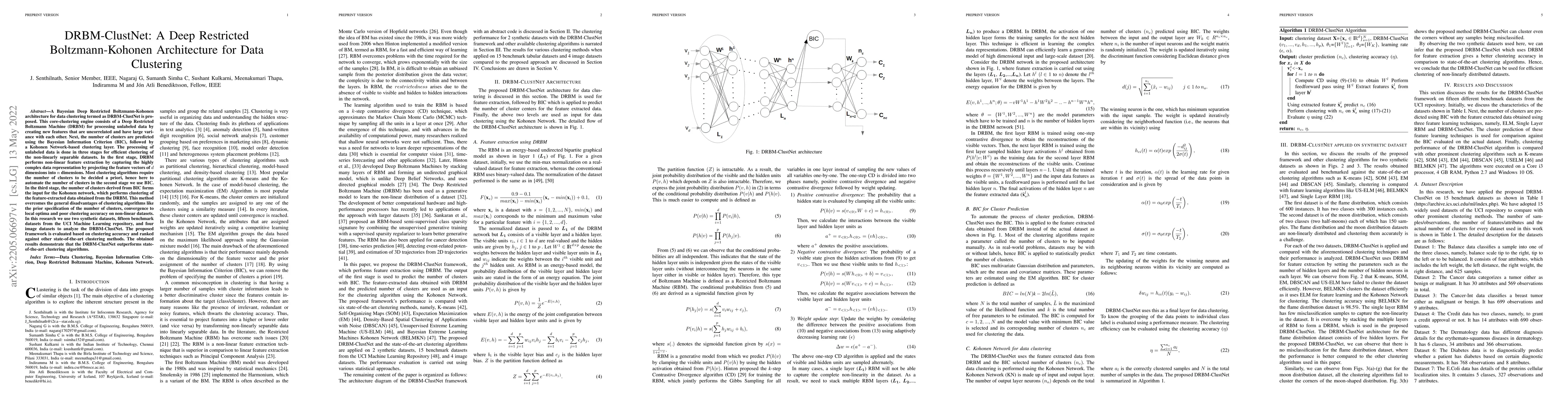 Thumbnail for DRBM-ClustNet: A Deep Restricted Boltzmann-Kohonen Architecture for Data
  Clustering