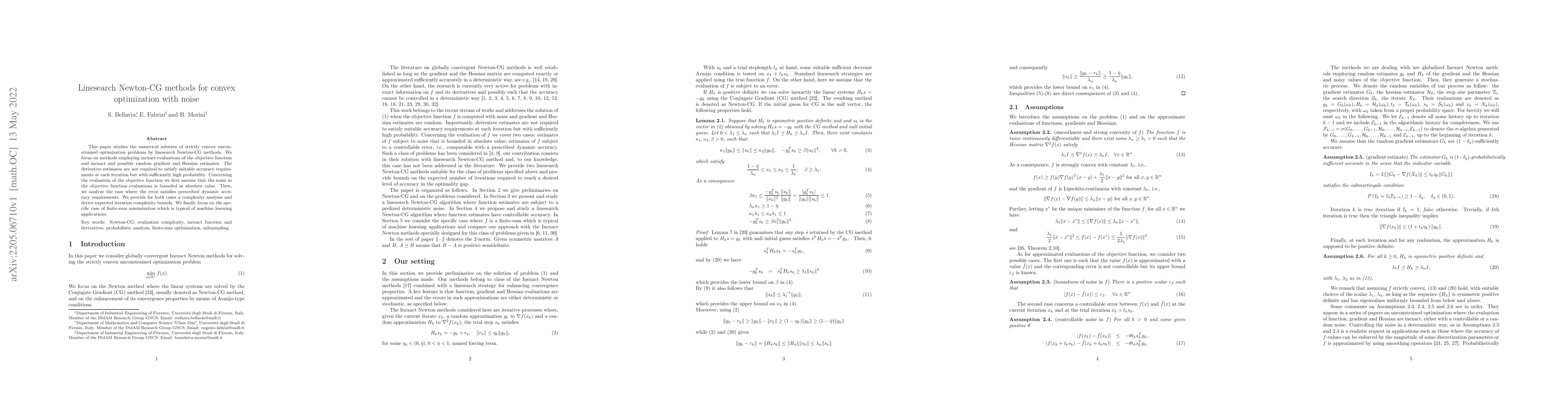 Thumbnail for Linesearch Newton-CG methods for convex optimization with noise