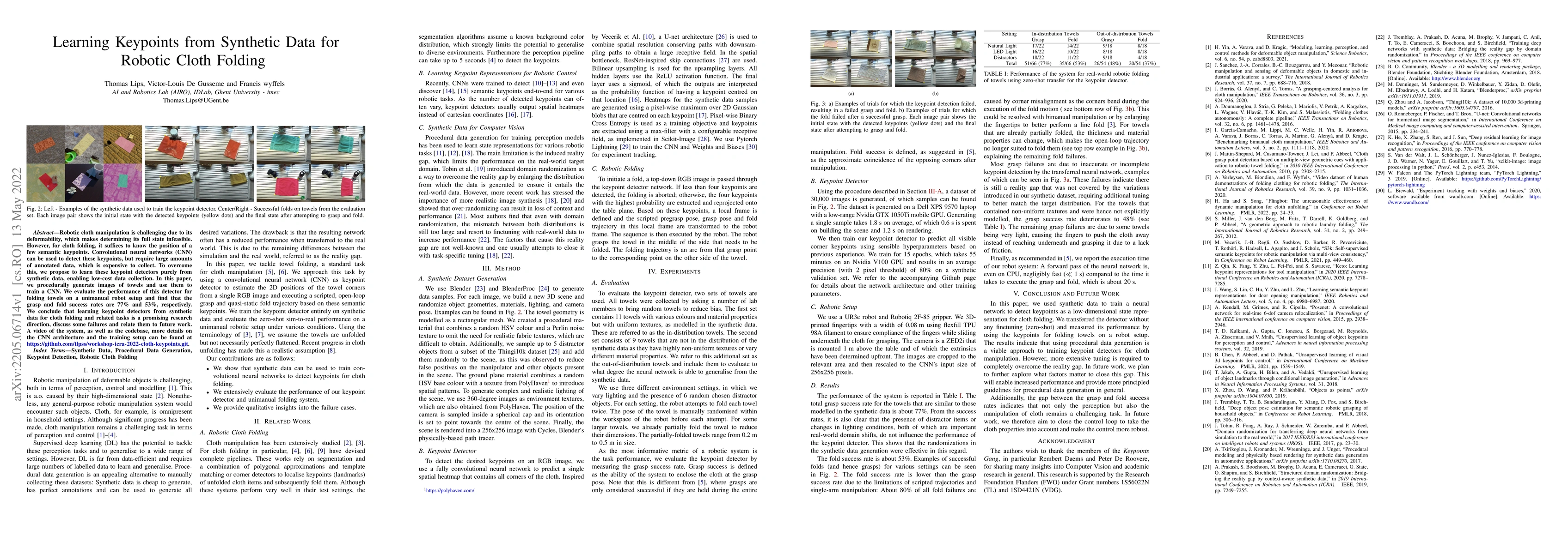 Thumbnail for Learning Keypoints from Synthetic Data for Robotic Cloth Folding