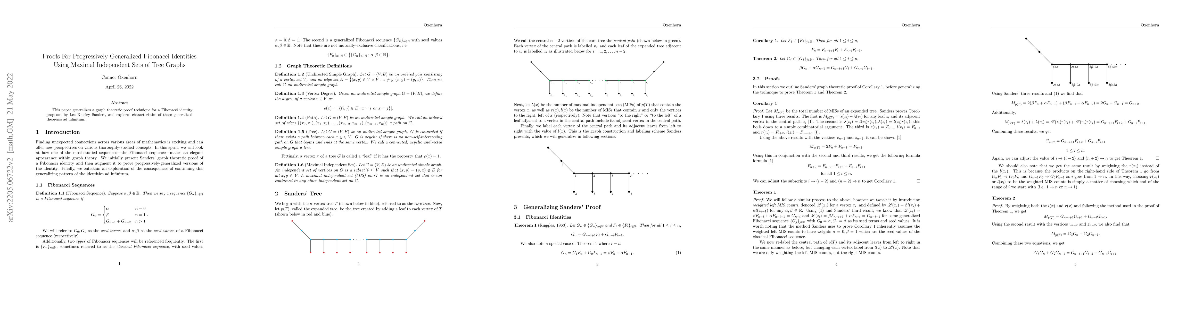 Thumbnail for Proofs For Progressively Generalized Fibonacci Identities Using Maximal
  Independent Sets of Tree Graphs