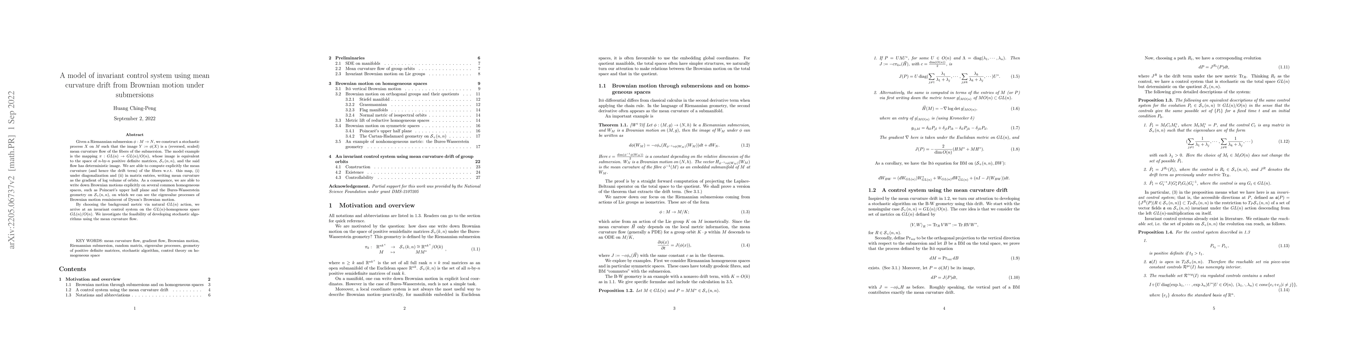 Thumbnail for A model of invariant control system using mean curvature drift from
  Brownian motion under submersions