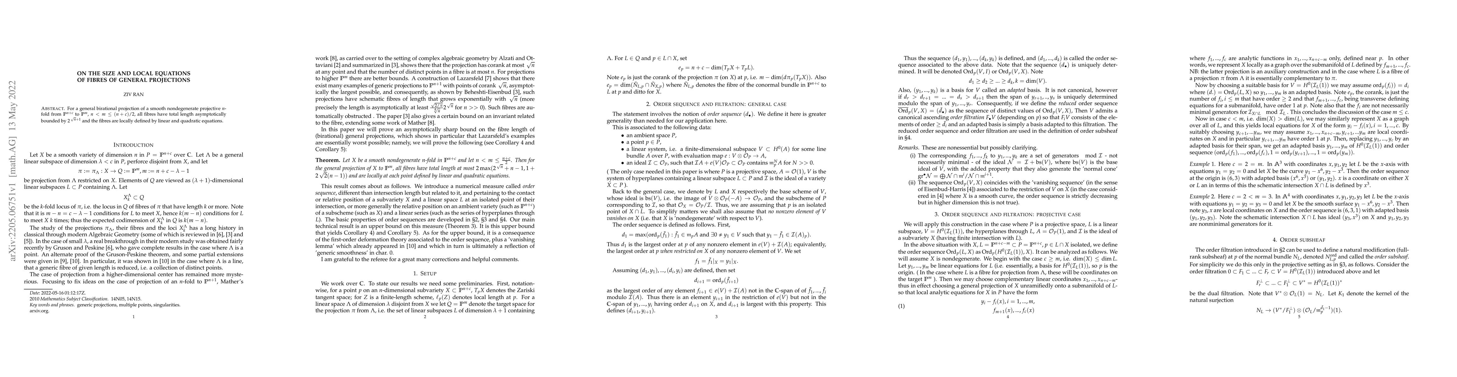 Thumbnail for On the size and local equations of fibres of general projections