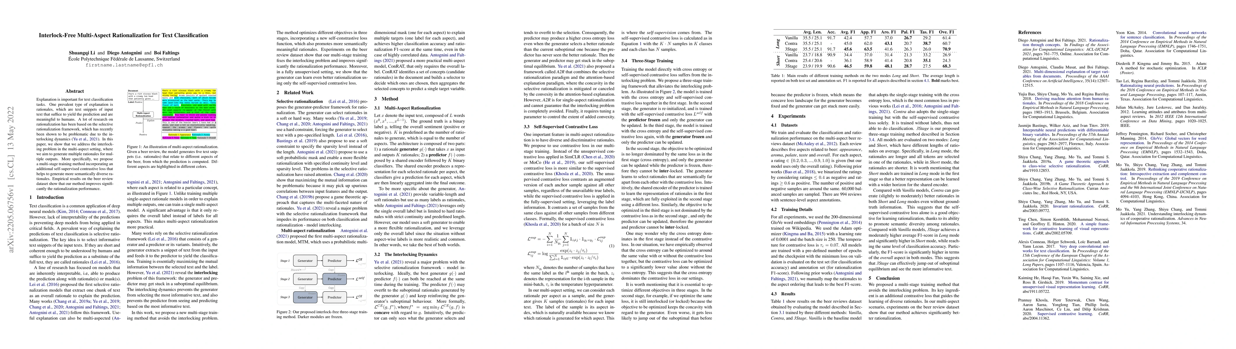Thumbnail for Interlock-Free Multi-Aspect Rationalization for Text Classification