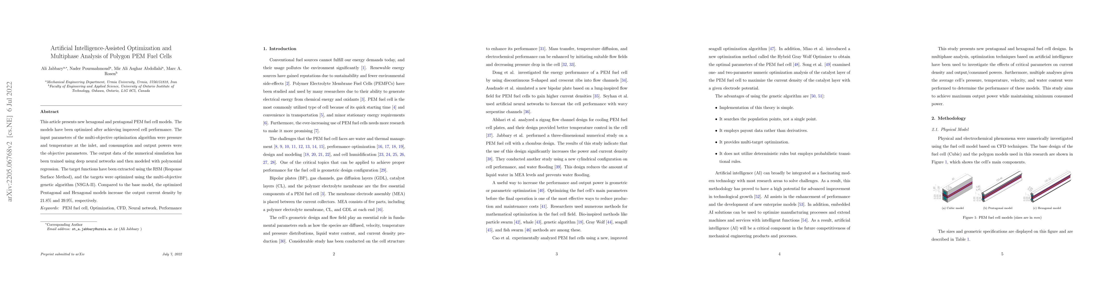 Thumbnail for Artificial Intelligence-Assisted Optimization and Multiphase Analysis of
  Polygon PEM Fuel Cells