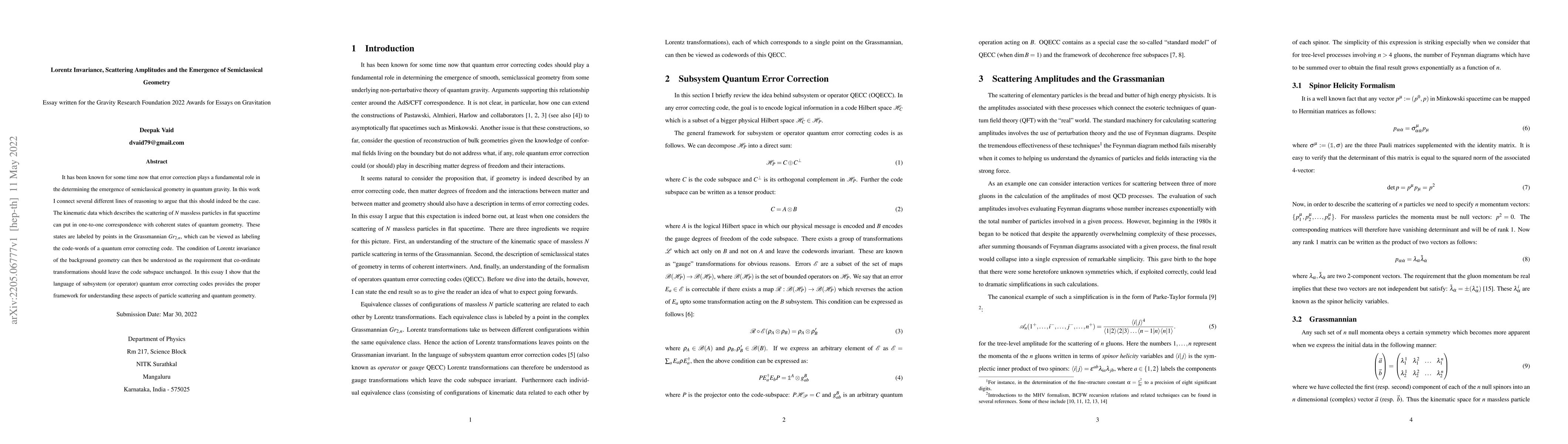 Thumbnail for Lorentz Invariance, Scattering Amplitudes and the Emergence of
  Semiclassical Geometry