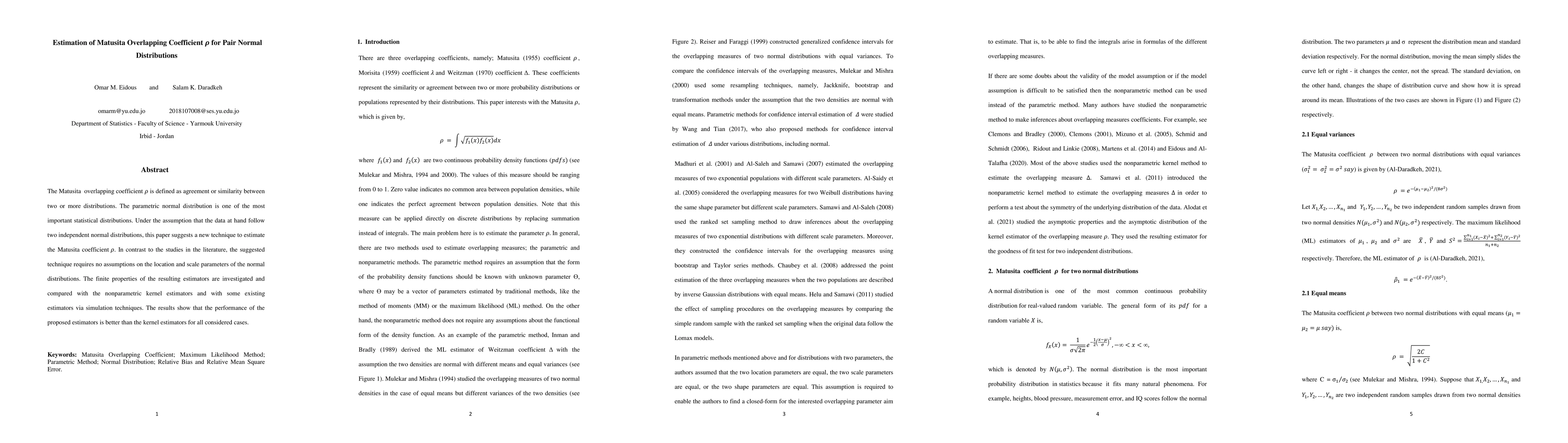 Thumbnail for Estimation of Matusita Overlapping Coefficient for Pair Normal
  Distributions