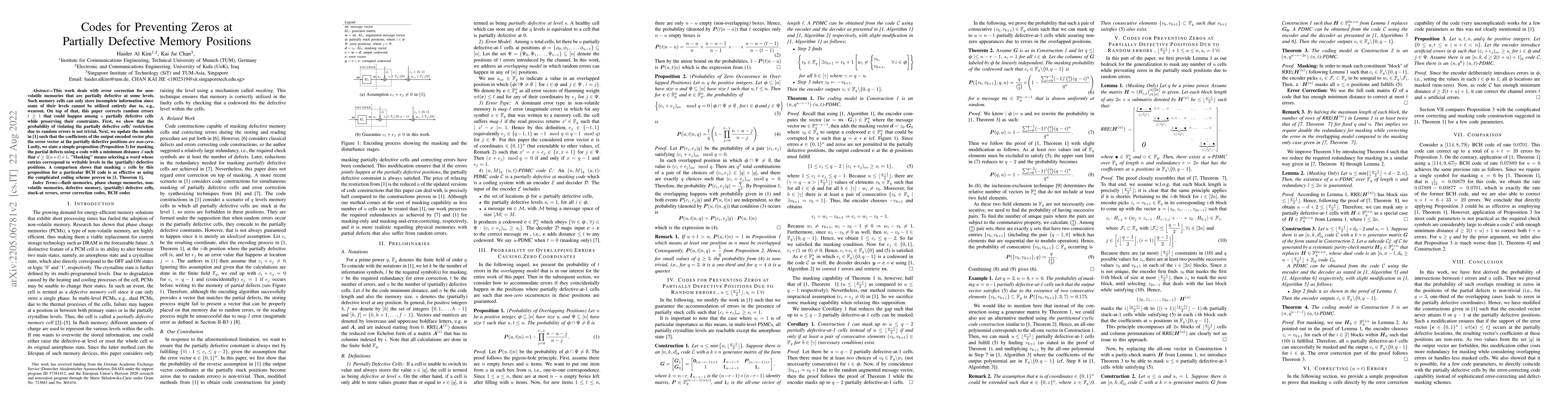 Thumbnail for Codes for Preventing Zeros at Partially Defective Memory Positions