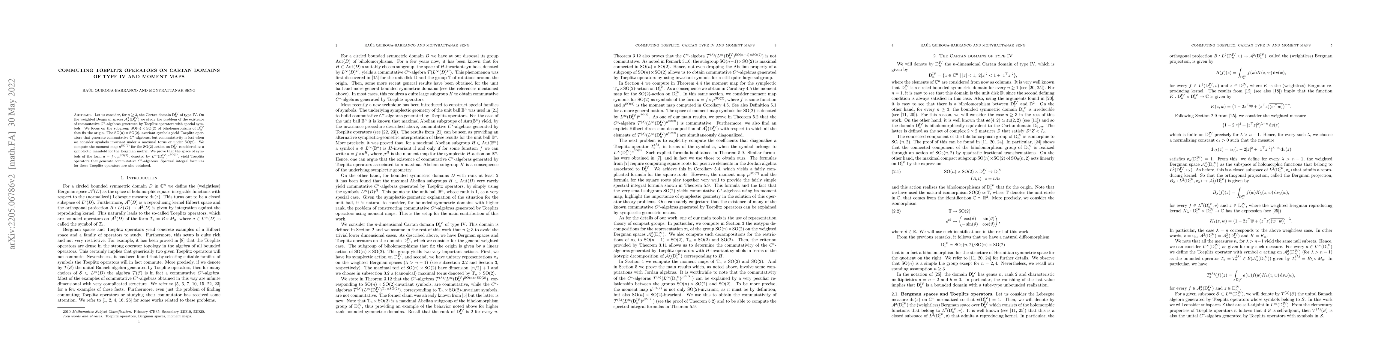 Thumbnail for Commuting Toeplitz operators on Cartan domains of type IV and moment
  maps