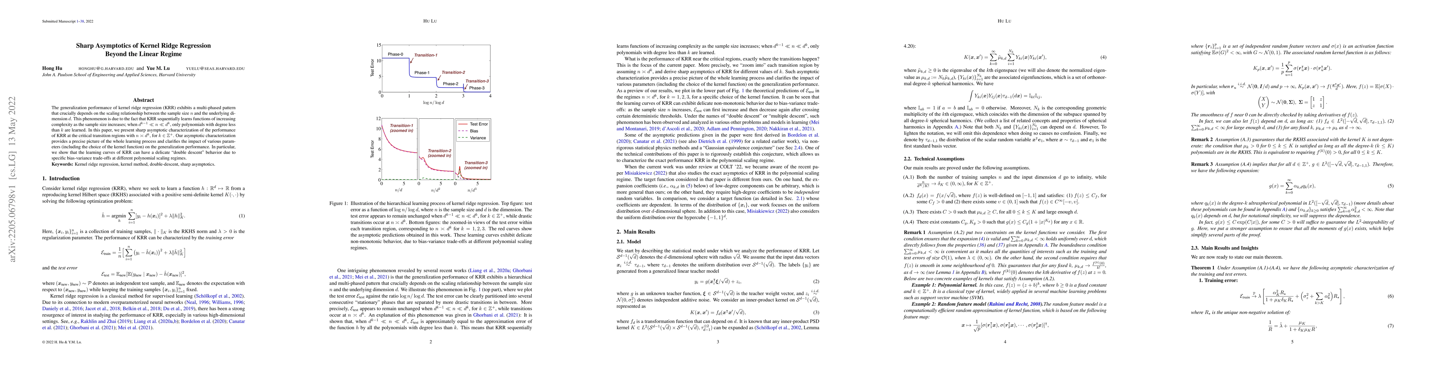 Thumbnail for Sharp Asymptotics of Kernel Ridge Regression Beyond the Linear Regime