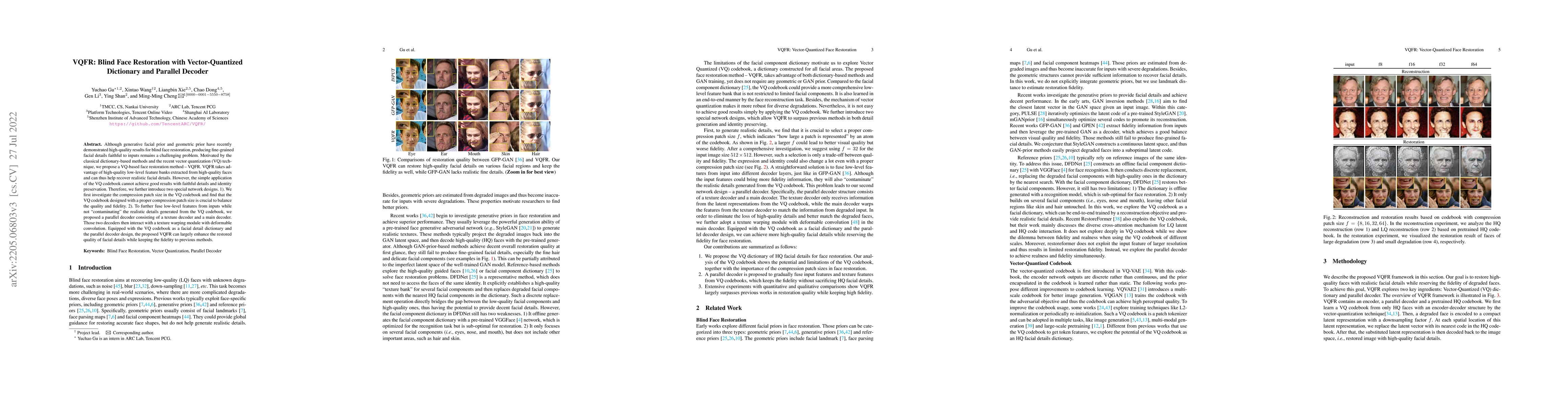 Thumbnail for VQFR: Blind Face Restoration with Vector-Quantized Dictionary and
  Parallel Decoder