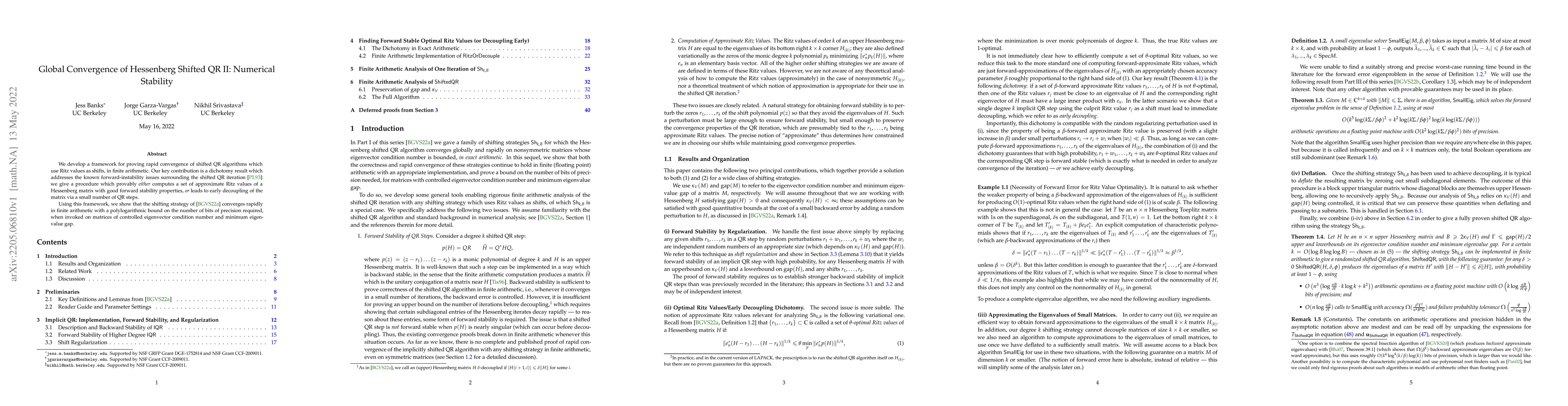 Thumbnail for Global Convergence of Hessenberg Shifted QR II: Numerical Stability