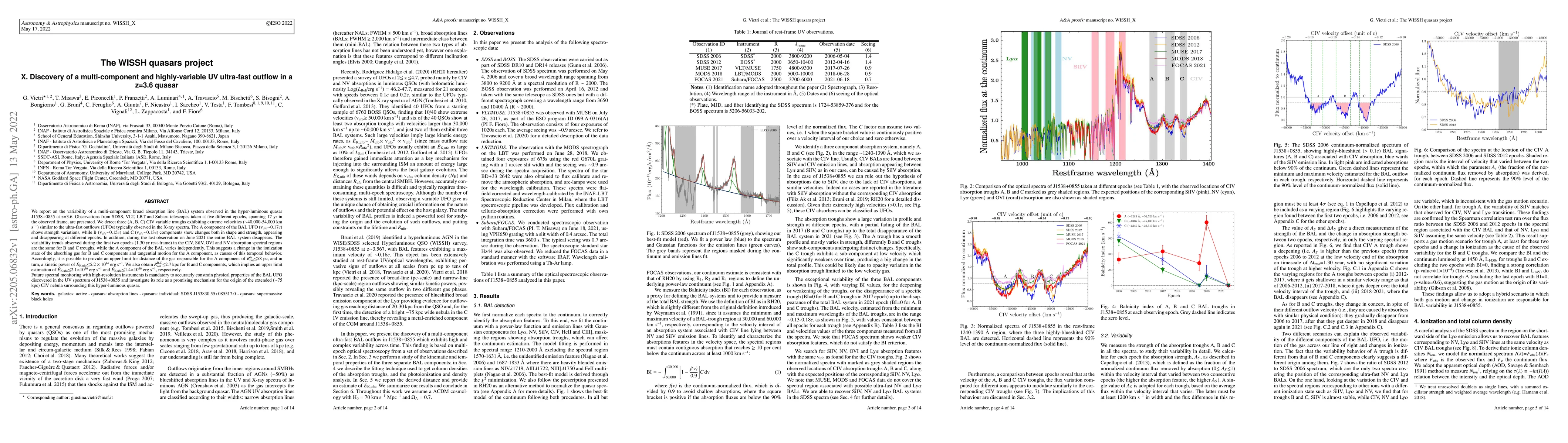Thumbnail for The WISSH quasars project X. Discovery of a multi-component and
  highly-variable UV ultra-fast outflow in a z=3.6 quasar