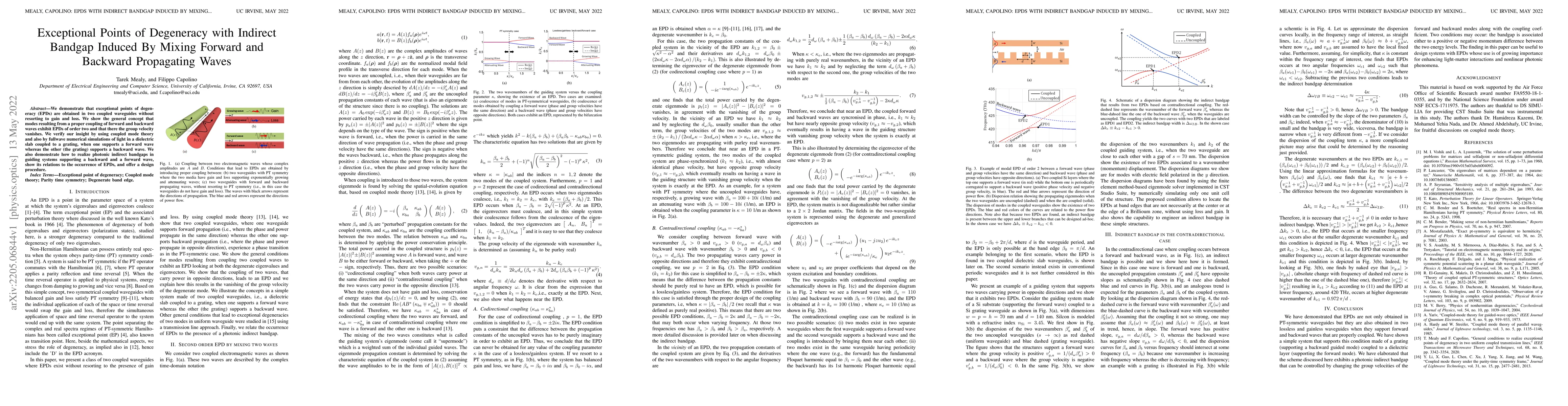 Thumbnail for Exceptional Points of Degeneracy with Indirect Bandgap Induced By Mixing
  Forward and Backward Propagating Waves