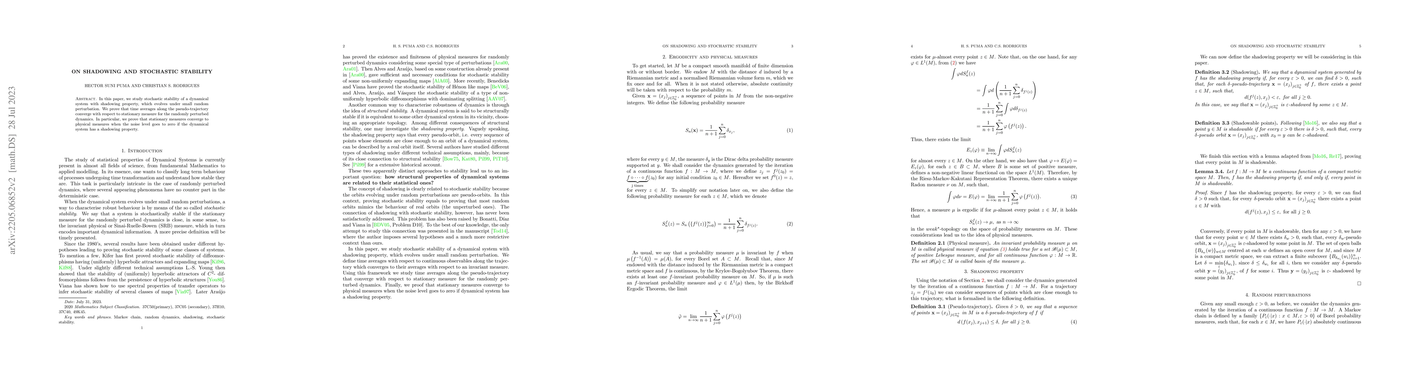 Thumbnail for On shadowing and Stochastic Stability