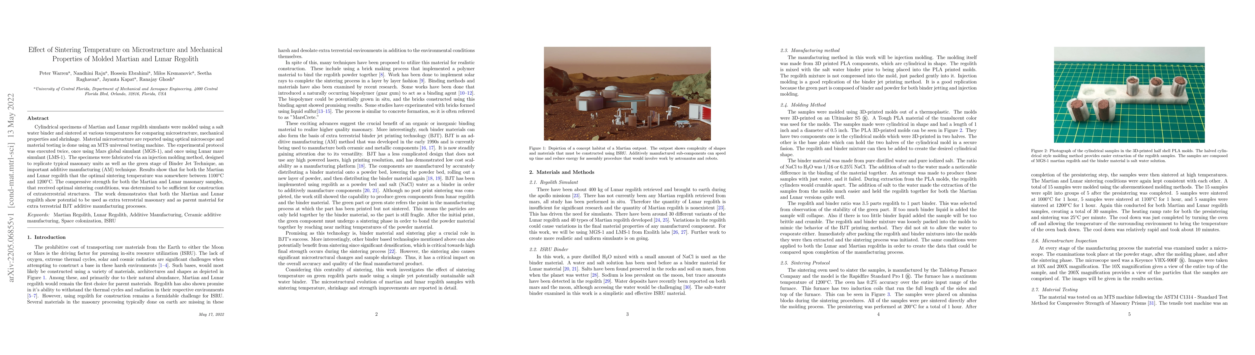 Thumbnail for Effect of Sintering Temperature on Microstructure and Mechanical
  Properties of Molded Martian and Lunar Regolith