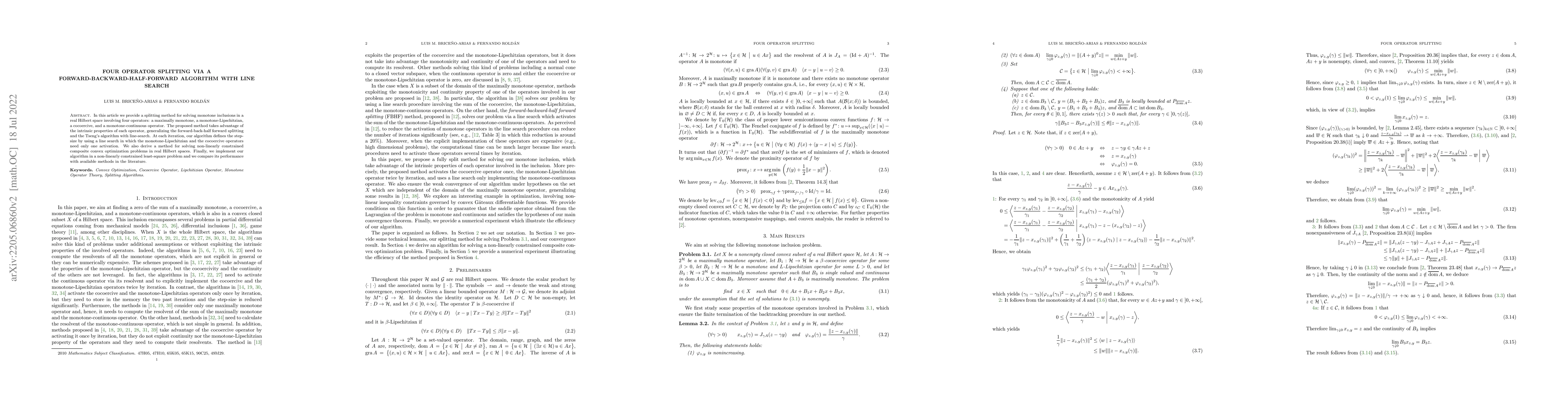 Thumbnail for Four Operator Splitting via a Forward-Backward-Half-Forward Algorithm
  with Line Search