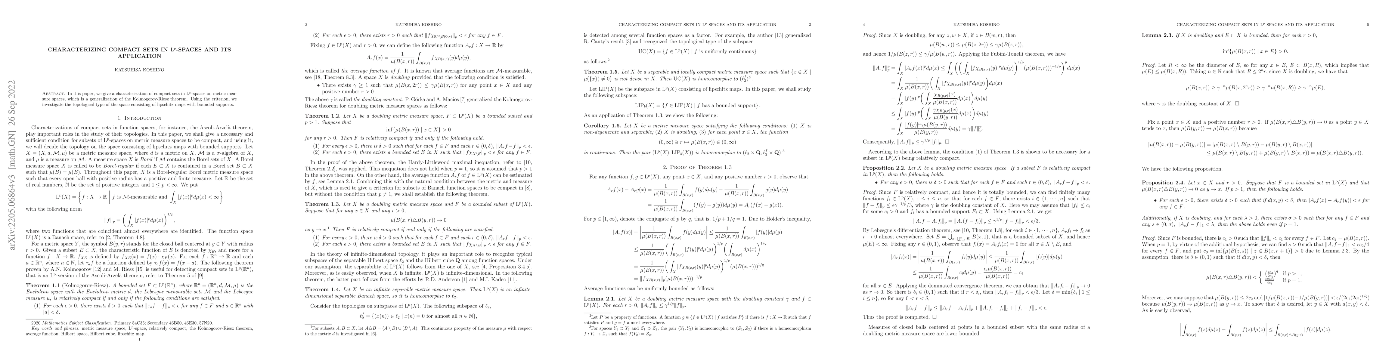 Thumbnail for Characterizing compact sets in $L^p$-spaces and its application