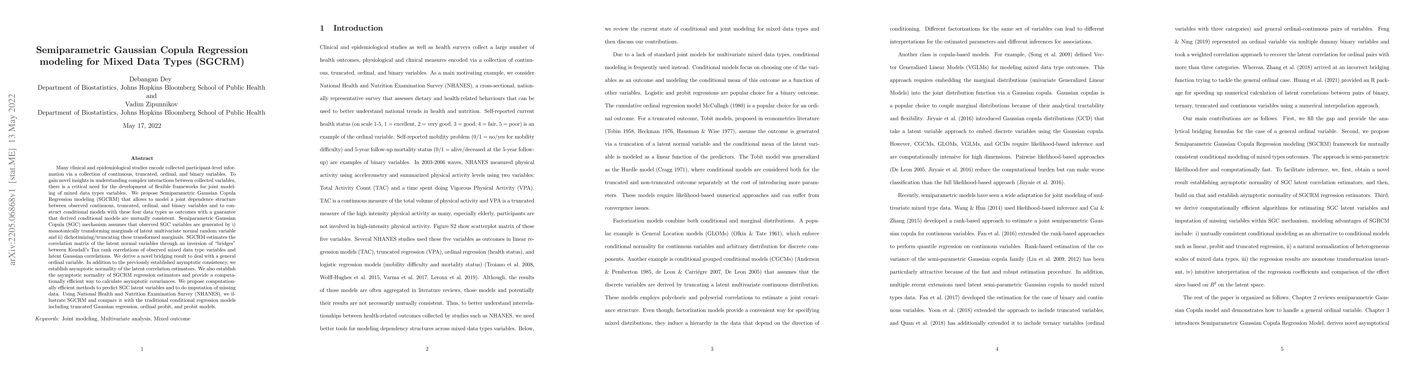 Thumbnail for Semiparametric Gaussian Copula Regression modeling for Mixed Data Types
  (SGCRM)
