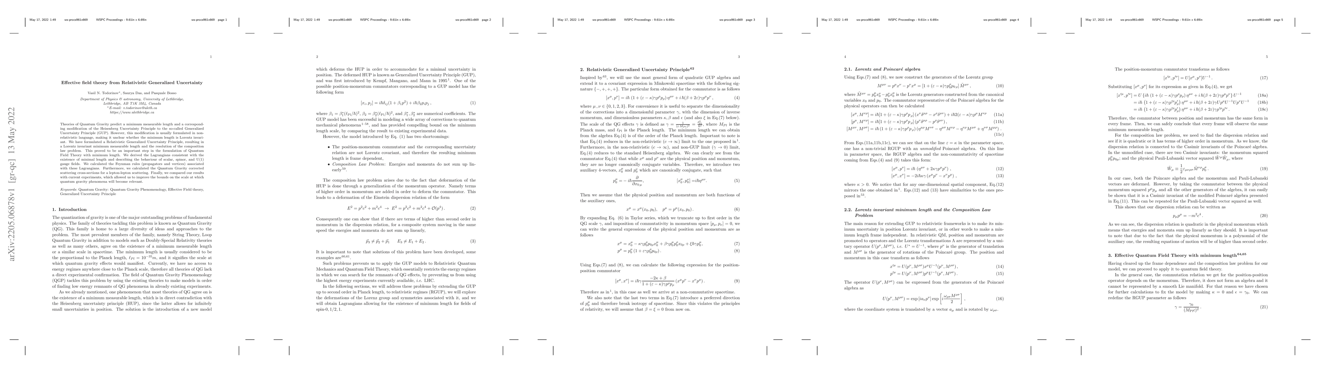 Thumbnail for Effective field theory from Relativistic Generalized Uncertainty