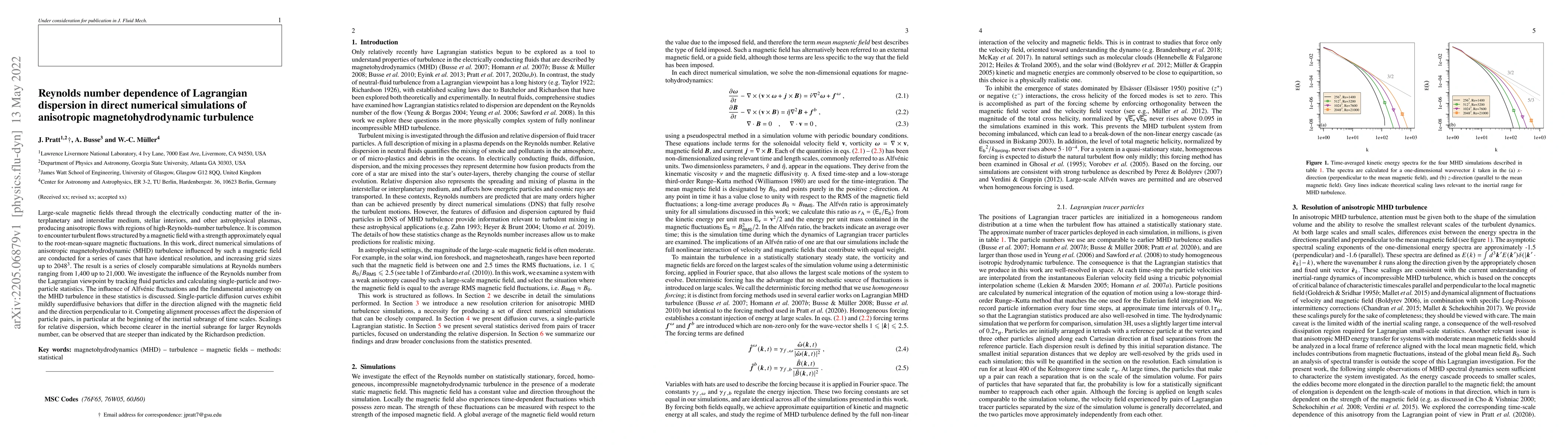 Thumbnail for Reynolds number dependence of Lagrangian dispersion in direct numerical
  simulations of anisotropic magnetohydrodynamic turbulence