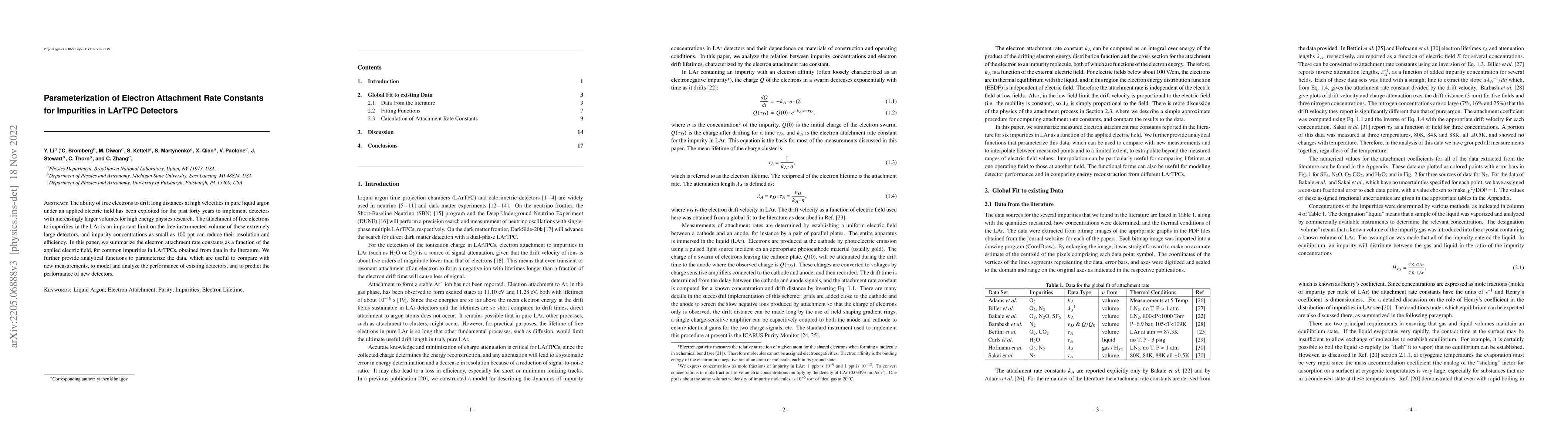 Thumbnail for Parameterization of Electron Attachment Rate Constants for Common
  Impurities in LArTPC Detectors