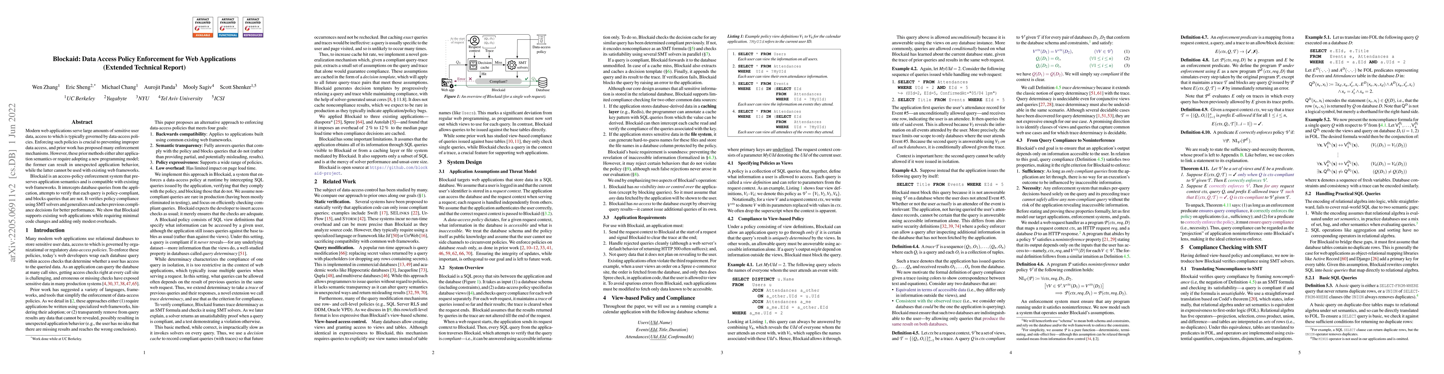 Thumbnail for Blockaid: Data Access Policy Enforcement for Web Applications