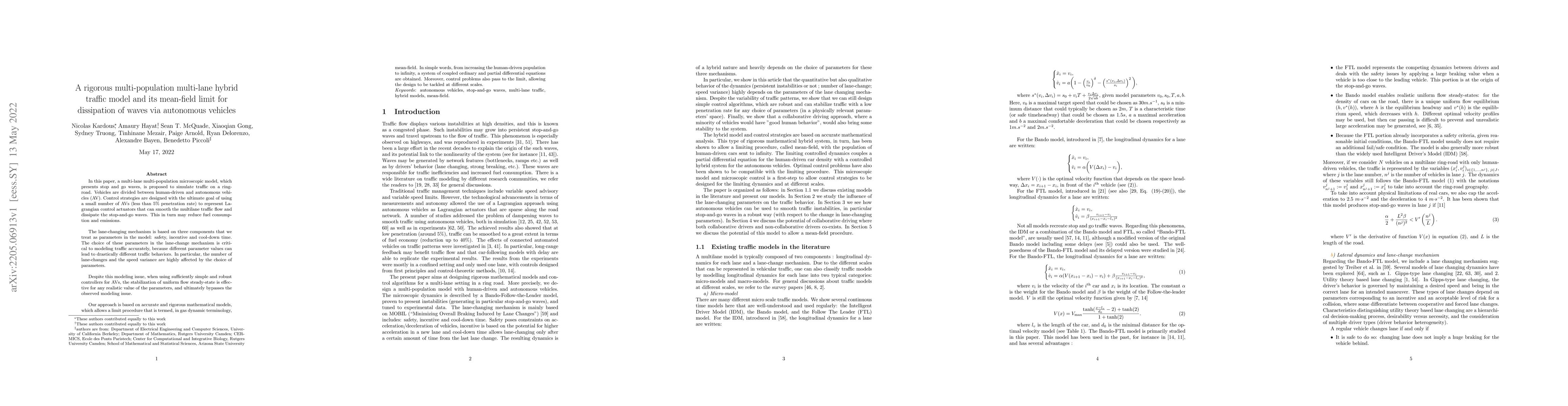 Thumbnail for A rigorous multi-population multi-lane hybrid traffic model and its
  mean-field limit for dissipation of waves via autonomous vehicles