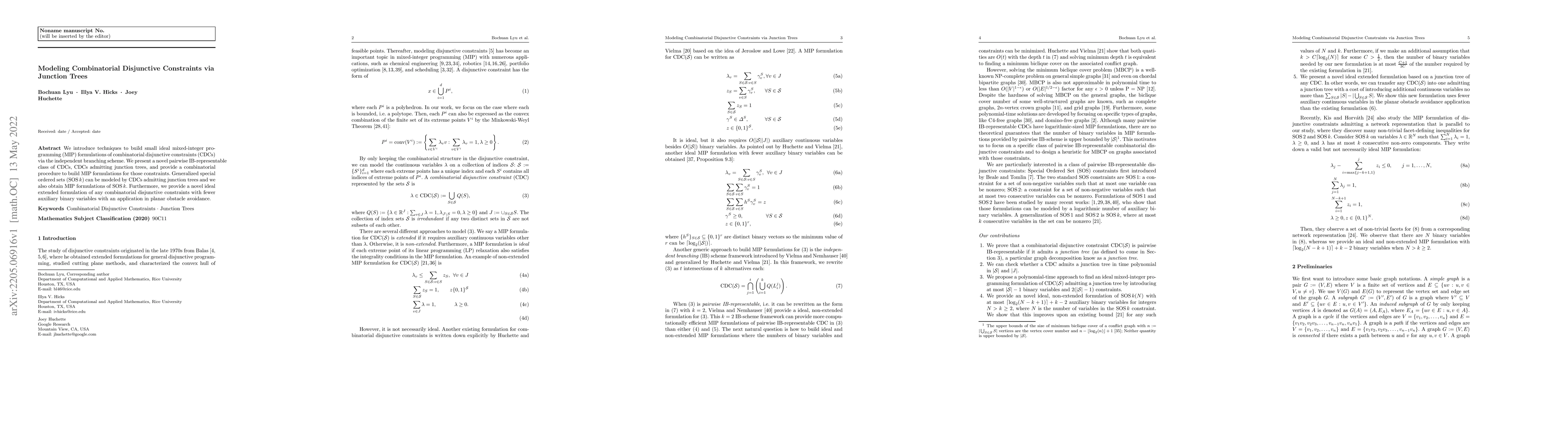 Thumbnail for Modeling Combinatorial Disjunctive Constraints via Junction Trees