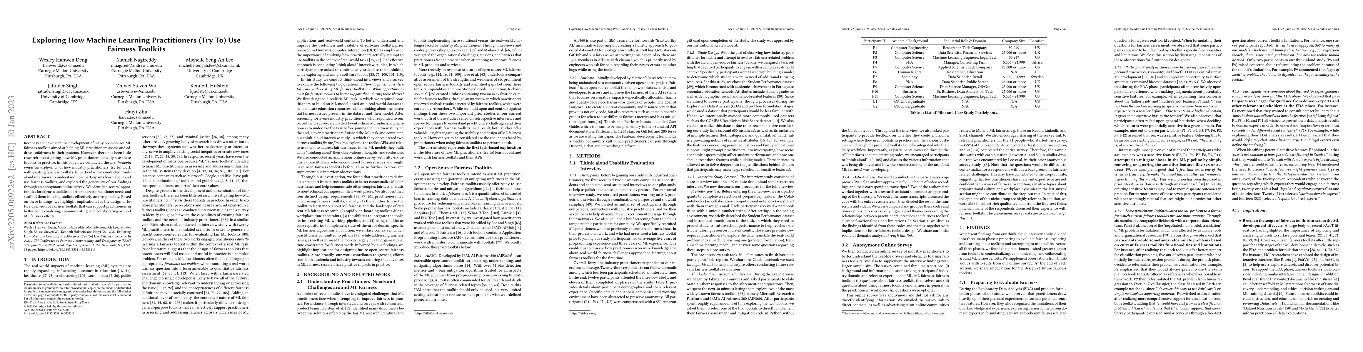 Thumbnail for Exploring How Machine Learning Practitioners (Try To) Use Fairness
  Toolkits