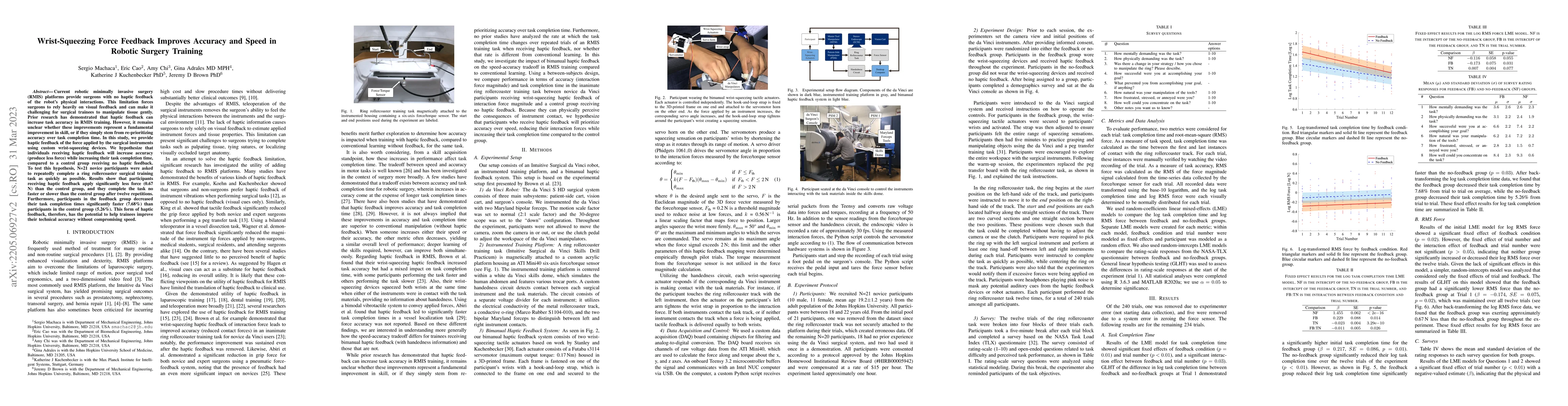 Thumbnail for Wrist-Squeezing Force Feedback Improves Accuracy and Speed in Robotic
  Surgery Training