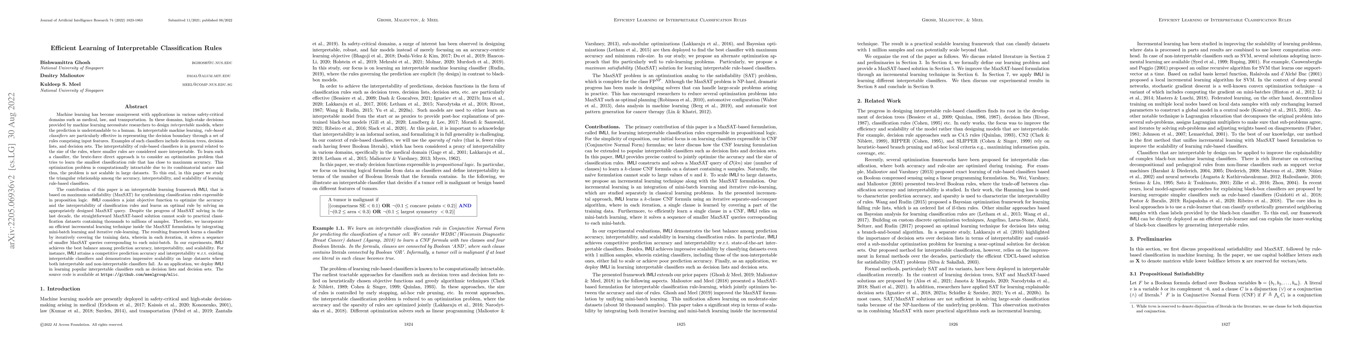 Thumbnail for Efficient Learning of Interpretable Classification Rules