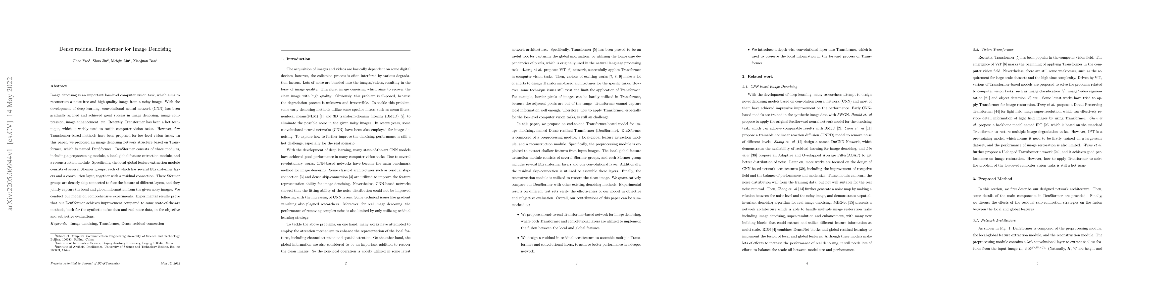 Thumbnail for Dense residual Transformer for image denoising