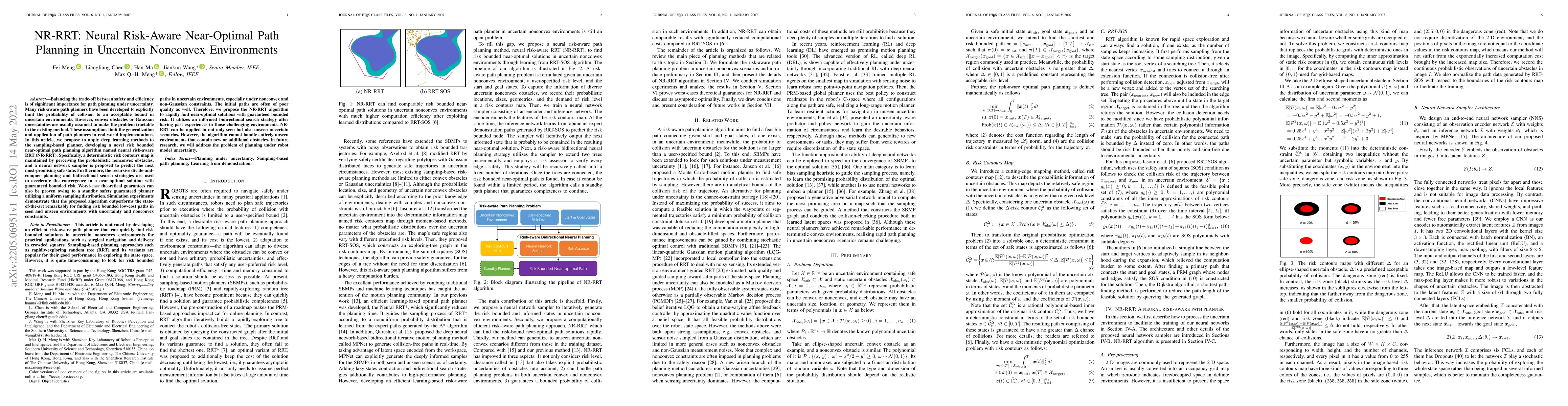 Thumbnail for NR-RRT: Neural Risk-Aware Near-Optimal Path Planning in Uncertain
  Nonconvex Environments