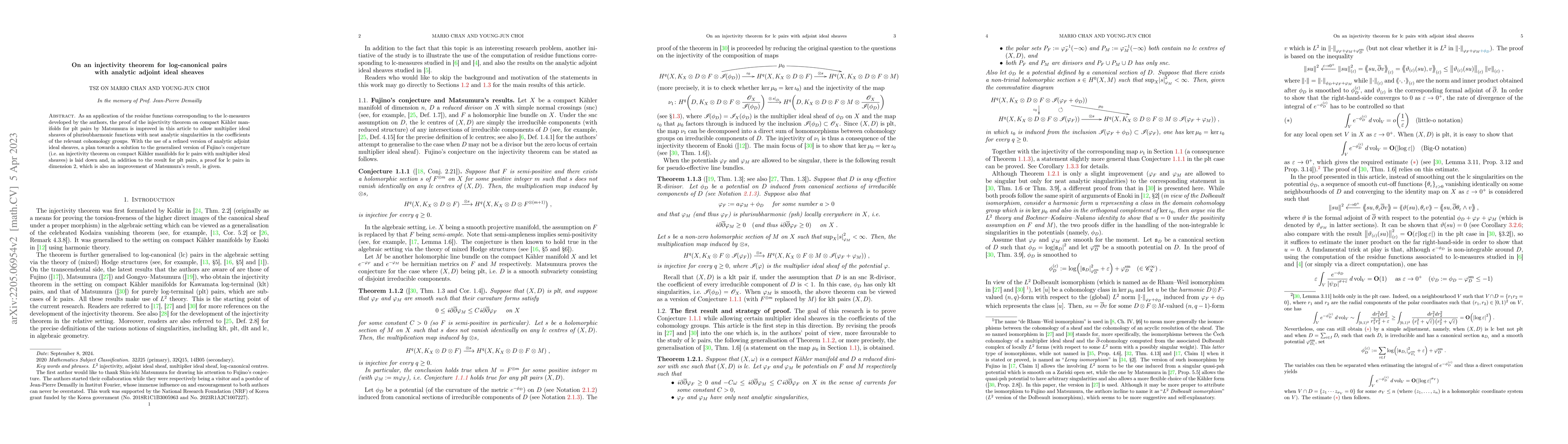 Thumbnail for On an injectivity theorem for log-canonical pairs with analytic adjoint
  ideal sheaves