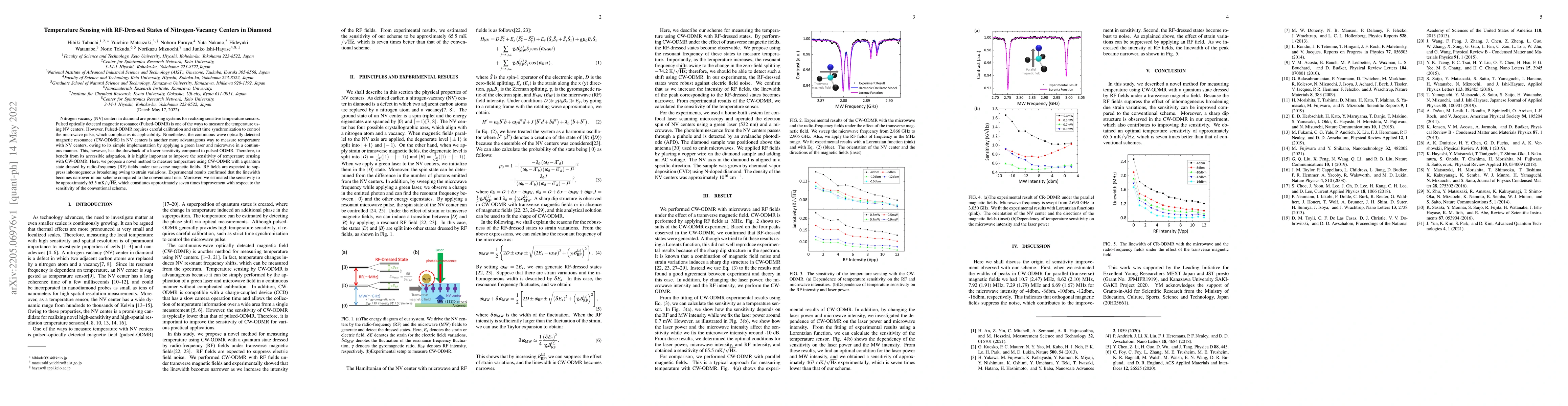 Thumbnail for Temperature Sensing with RF-Dressed States of Nitrogen-Vacancy Centers
  in Diamond