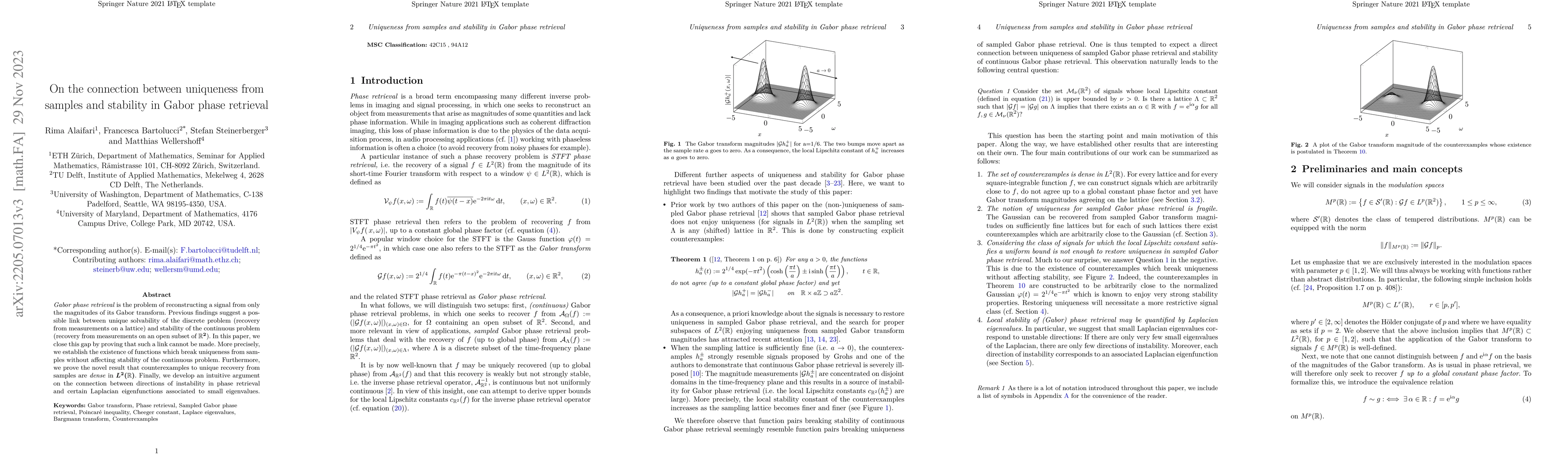 Thumbnail for On the connection between uniqueness from samples and stability in Gabor
  phase retrieval