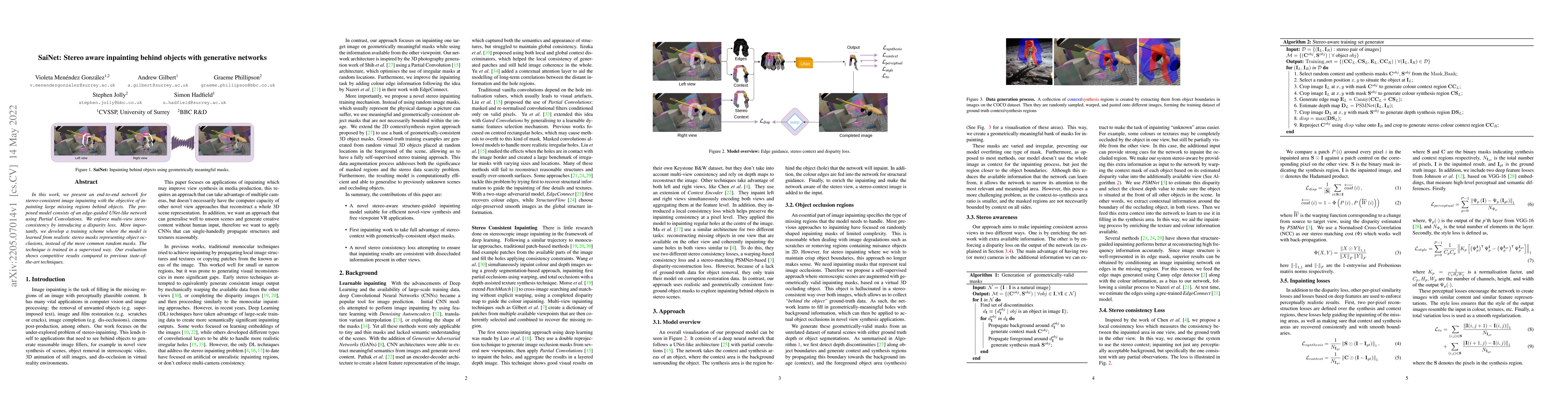 Thumbnail for SaiNet: Stereo aware inpainting behind objects with generative networks