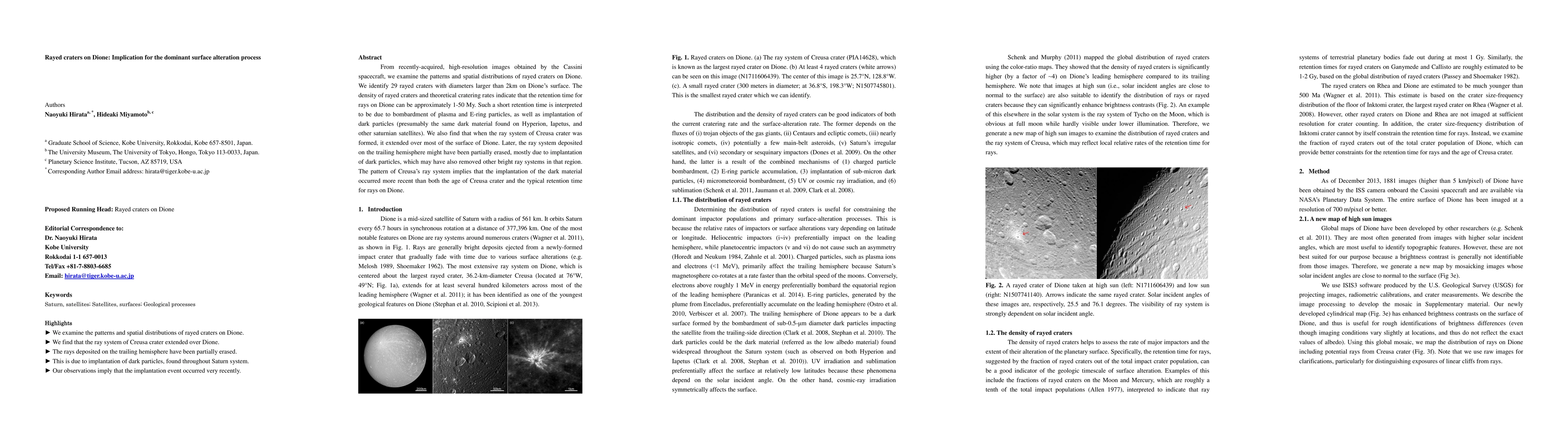 Thumbnail for Rayed craters on Dione: Implication for the dominant surface alteration
  process