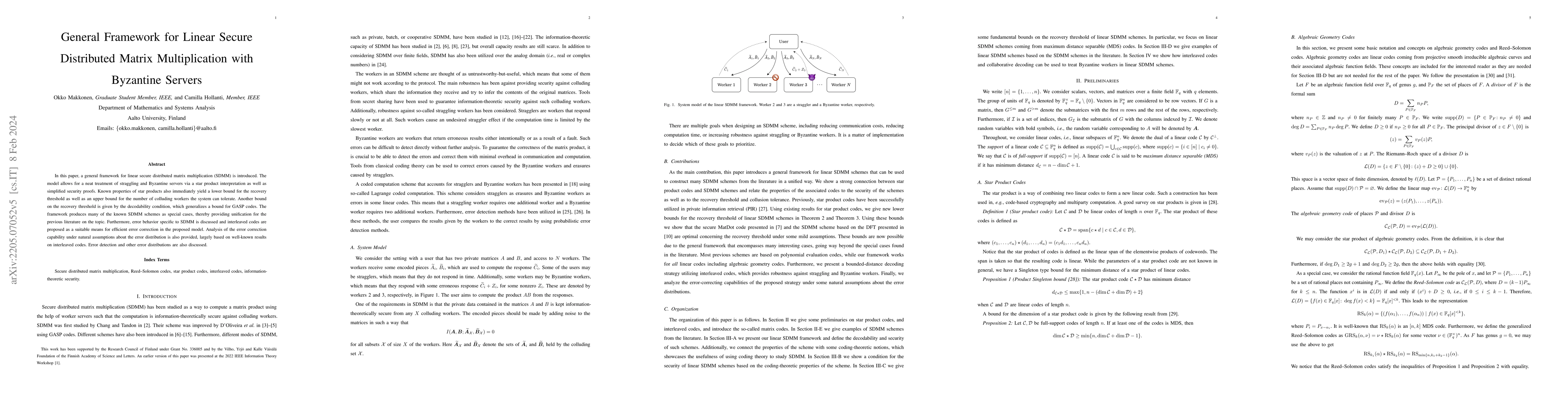 Thumbnail for General Framework for Linear Secure Distributed Matrix Multiplication
  with Byzantine Servers
