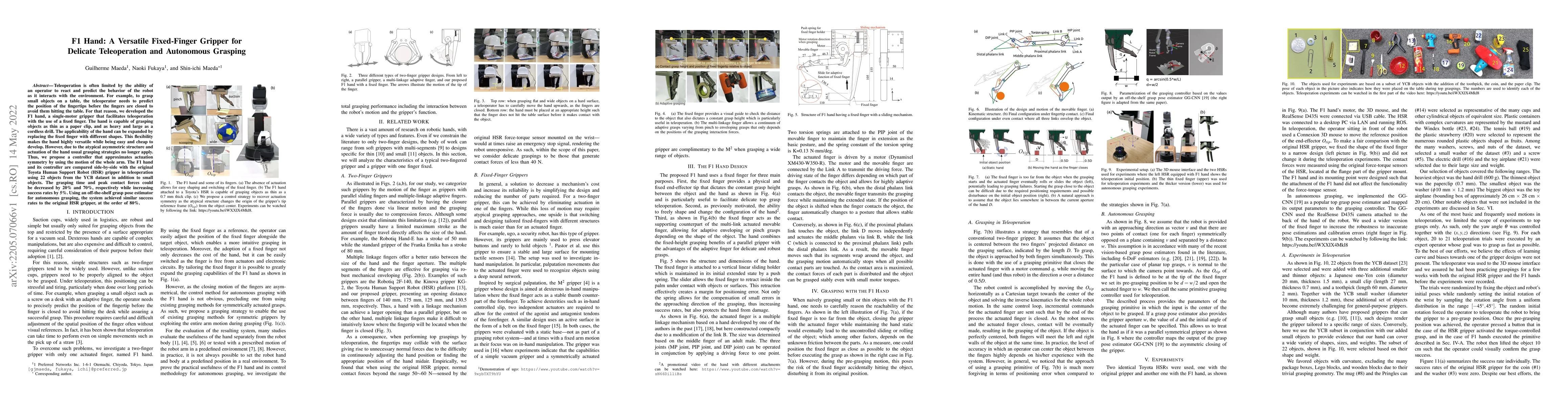 Thumbnail for F1 Hand: A Versatile Fixed-Finger Gripper for Delicate Teleoperation and
  Autonomous Grasping