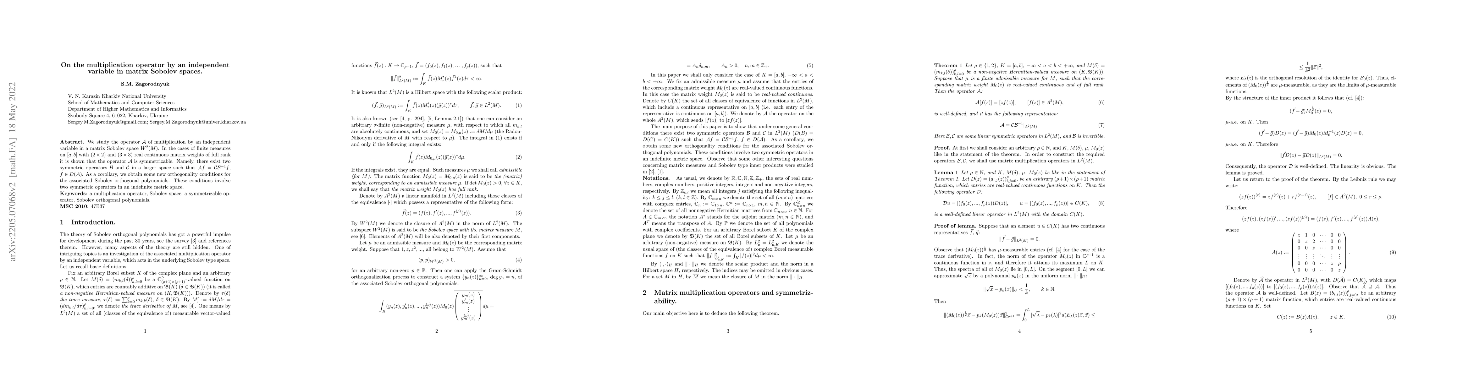 Thumbnail for On the multiplication operator by an independent variable in matrix
  Sobolev spaces