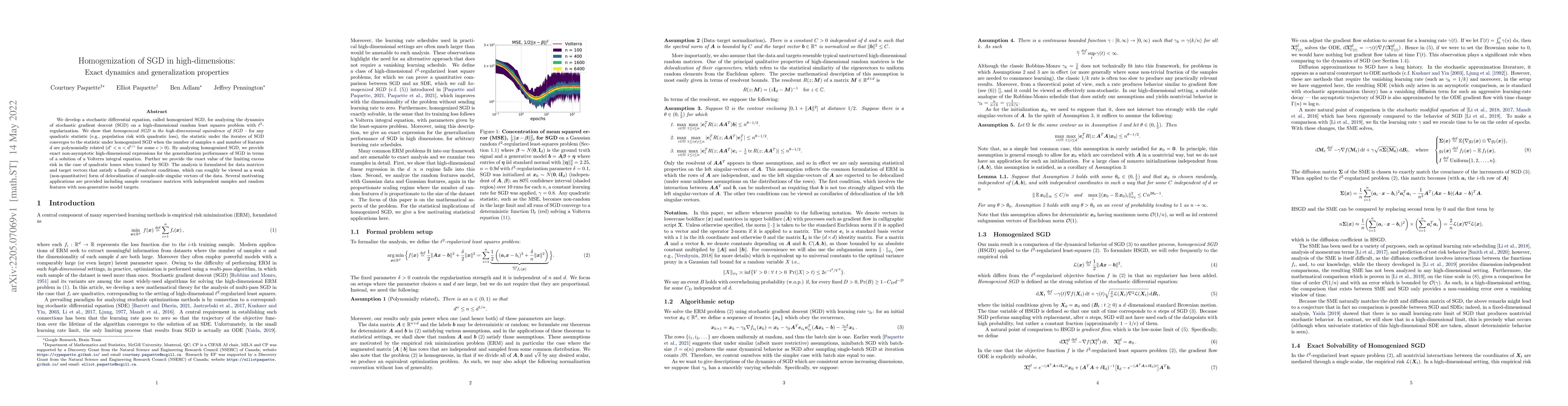 Thumbnail for Homogenization of SGD in high-dimensions: Exact dynamics and
  generalization properties