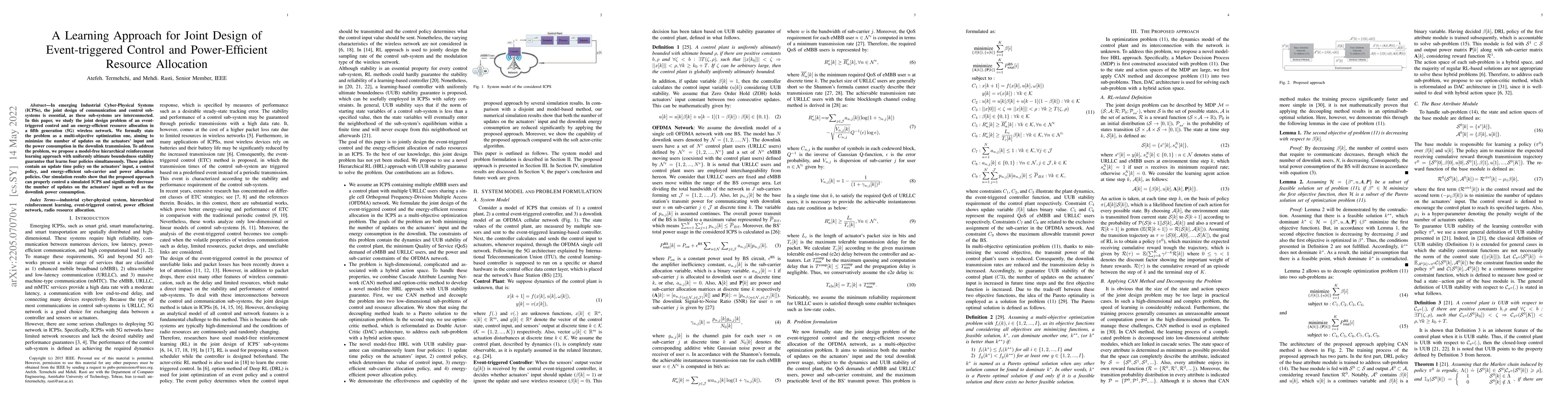 Thumbnail for A Learning Approach for Joint Design of Event-triggered Control and
  Power-Efficient Resource Allocation